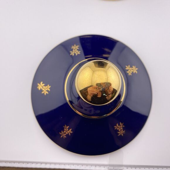 Vintage Limoges Cobalt Blue Gold Trim 9” Lidded Jar Courting Couple France - Picture 6 of 9